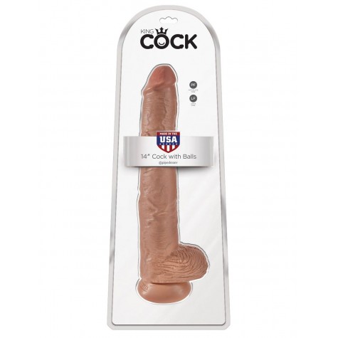 Кофейный фаллоимитатор-гигант 14" Cock with Balls - 37,5 см.