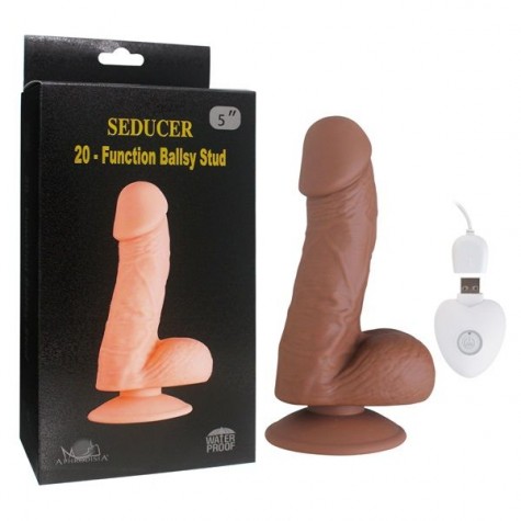 Коричневый вибратор SEDUCER 20 Function Ballsy Stud - 16,5 см.